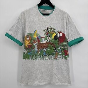 VTG 90s Rainforest Jungle Animals Habitat Signal Mega-Tee Double Collar Size XL